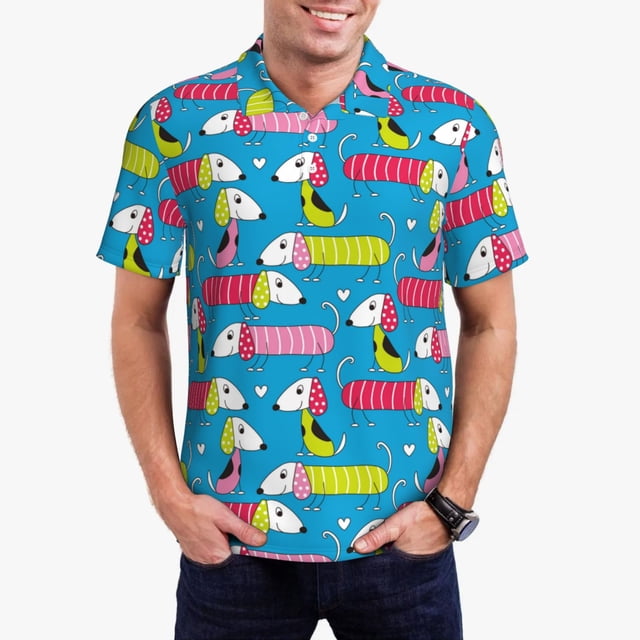Fotbe Color Dachshund Dog Camiseta Polo de Golf para Hombre con Estampado – Camisa Deportiva Transpirable con Cuello Abotonado-X-Large