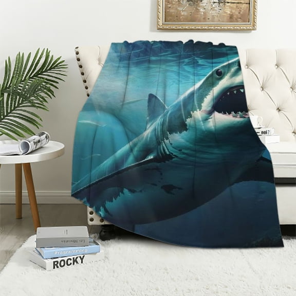 BCIIG Shark Fish Warm Lightweight Soft Fleece Blanket Throw Blanket for Living Rooms Sofa Decor All Seasons Cow Gifts Blanket 40x50in