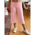 thumbnail image 4 of Pantalones capri de mujer con cintura plegable, tiro bajo, color liso, pierna ancha, estilo cropped., 4 of 7