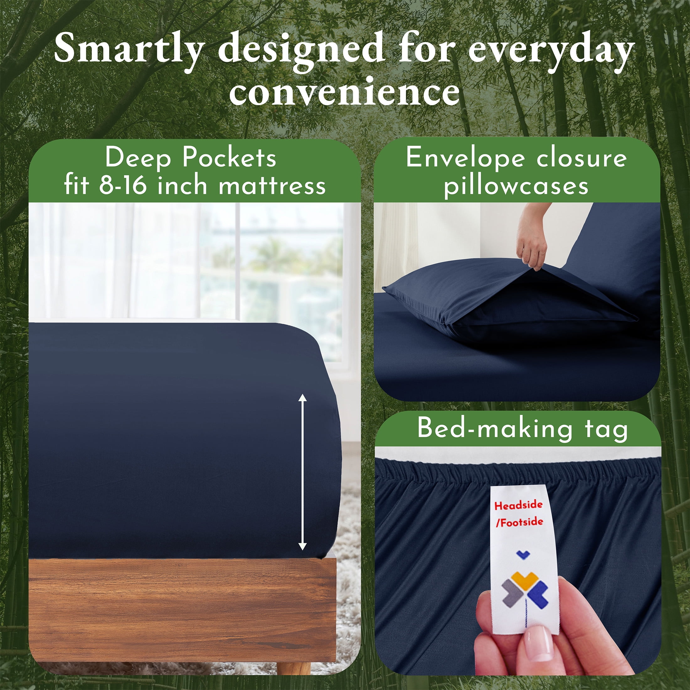California Design Den California King Deep Pocket Sheets - Soft Rayon Bamboo Sheets, Silk Sheets 4 Piece Sheet Set, Deep Pockets, Navy Blue