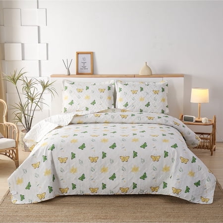 Beartech Floral Quilt Set King Size Microfiber Quilt Lightweight Reversible Bedspread Coverlet Bedding Set