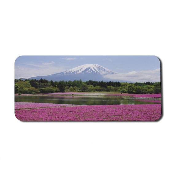 Mountain Computer Mouse Pad, Festival of Shibazakura Flower Field, Rectangle Non-Slip Rubber Mousepad X-Large, 35" x 15" Gaming Size, Ceil Blue Emerald, by Ambesonne