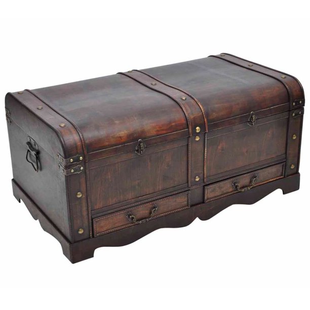 HERCHR Wooden Treasure Chest Large Brown