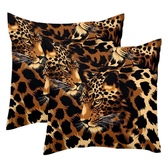 Pack of 2 Animal Wild Leopard Pattern Throw Pillow Covers 20x20 Inch, Square Farmhouse Pillowcase, Velvet Cushion Case for Sofa Bedroom Home Decor