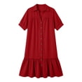 thumbnail image 6 of GUACER Mini Dress for Women Short Sleeve Button Down V Neck Collar Dress Casual Summer Ruffle Hem Loose Dresses, 6 of 6