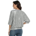 thumbnail image 5 of PrettyGuide Women's Sparkle Sequin Top Cold Shoulder 3/4 Batwing Sleeve Loose Shimmer Glitter Party Dressy Tops, 5 of 7