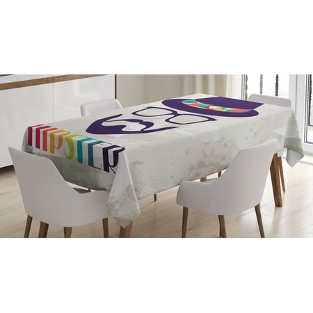

Ambesonne Hipster Tablecloth Rectangular Table Cover Man Hat Glasses Beard 60 x84 Multicolor