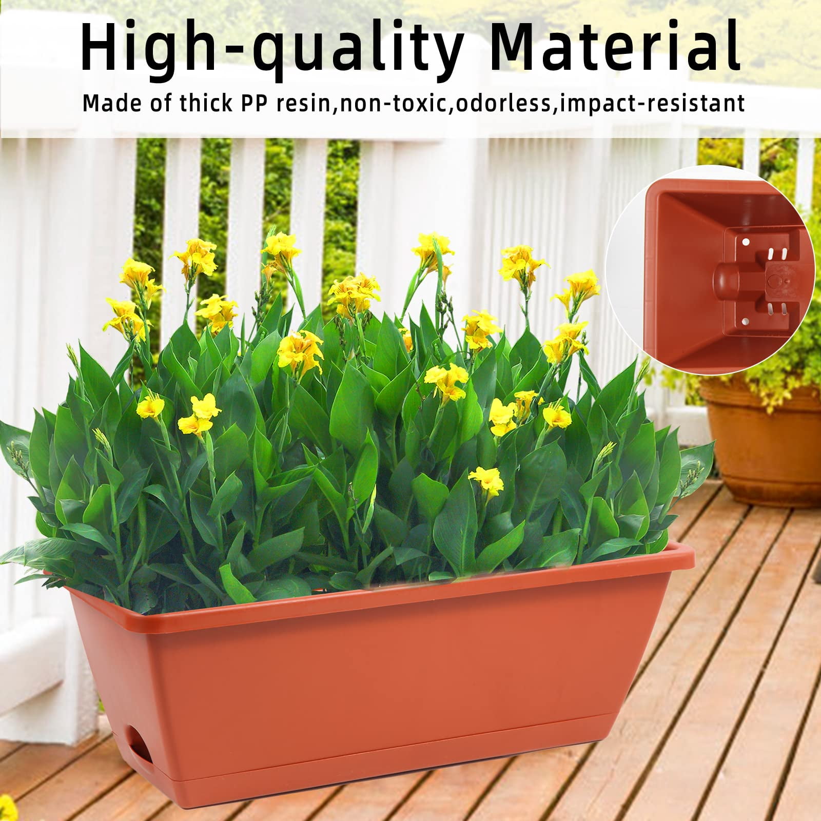 8pcs Window Box Planter, 17 Inches Flower Window Boxes, Rectangle Planters Box with Drainage Holes and Trays, Plastic Vegetable Planters for Windowsill Patio Garden Home Decor Porch Yard (Grey)