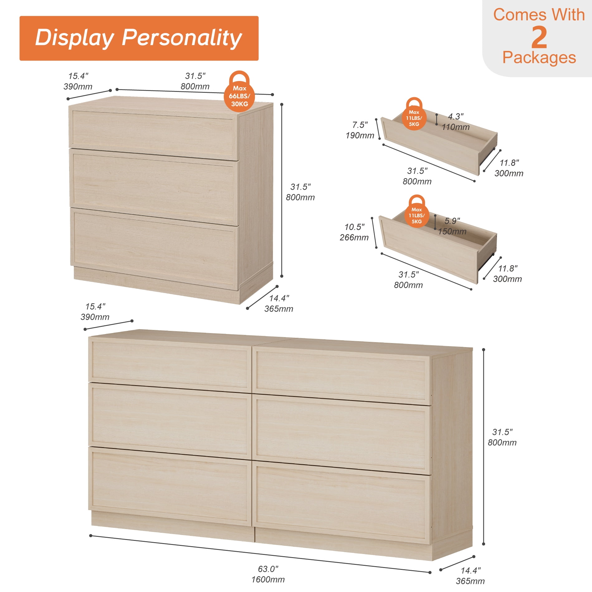 63" Modern Sideboard Buffet Cabinet with 6 Drawers, Multifunctional Sideboard with Large Storage and Adjustable Shelf