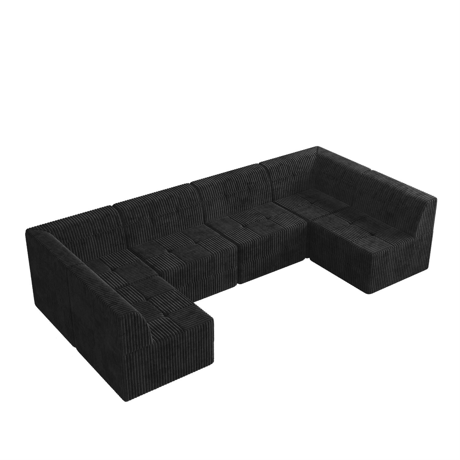 Demi Bonn 130" U-Shaped Modular Sectional Sofa, Modern Minimalist Style DIY Compressed Corduroy Couch for Living Room & Bedroom, Black