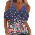 thumbnail image 2 of ICHUANYI Clearance Women Summer Sexy T- Shirt Cold Shoulder Pullover Blouse V-Neck Short Sleeve Printed Tops(Blue, L) ICHUANYI WER2023080817856, 2 of 5