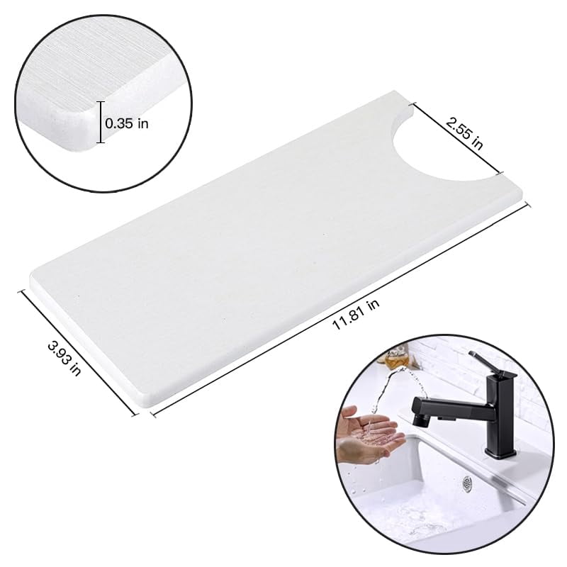 DSstyles Two-piece large stone drain mat set, suitable for kitchen countertops and sink faucets, made of quick-drying and absorbent diatomaceous earth, white.