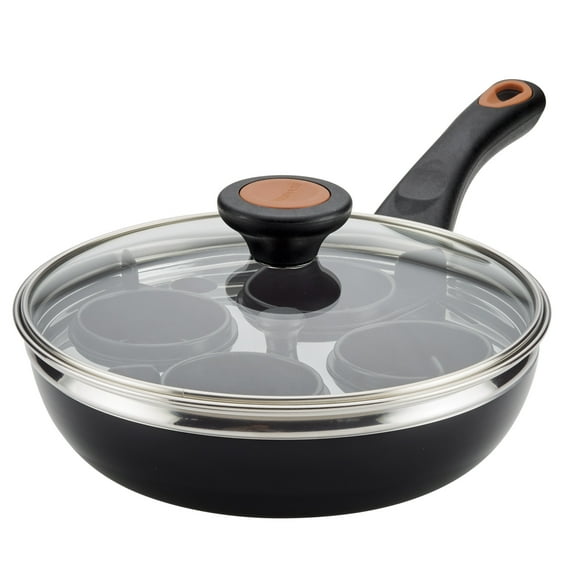 Farberware Glide Copper 8 Inch Ceramic Nonstick Egg Poacher with Lid Dishwasher Safe, Black