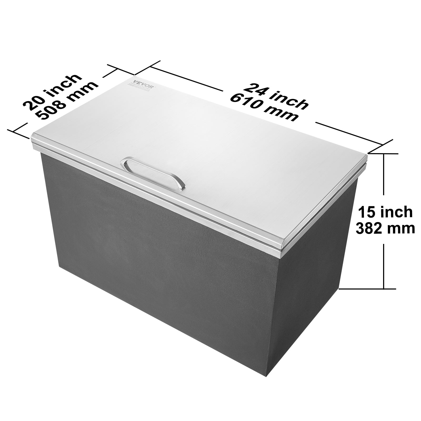 VEVOR Drop in Ice Chest, 24"L x 20"W x 15"H Stainless Steel Ice Cooler, Commercial Ice Bin with Hinged Cover, 40 qt Outdoor Kitchen Ice Bar, Drain-pipe and Drain Plug Included, for Cold Wine Beer