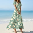thumbnail image 2 of vigerkar Womens Floral Maxi Dress Summer Short Sleeve Long Dresses Flowy V Neck A Line Maxi Dresses Boho Vacation Beach Dress Dark Green, XL, 2 of 7