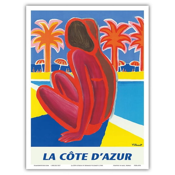Visitez La Côte d’Azur - South of France - French Riviera - French Railways - Vintage Travel Poster by Bernard Villemot c.1968 - Master Art Print (Unframed) 9in x 12in