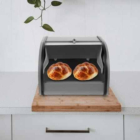 DECOMELODY Grey Iron Bread Box for Kitchen Countertop with Sturdy Design and Stable Bottom 7.87"x4.92"x11.02"