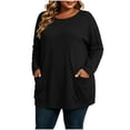 thumbnail image 6 of Plus Size Tops Nelozsy Fashion Women's Casual Solid Color Loose Long Sleeve Round-neck Oversize Shirt Black L, 6 of 9