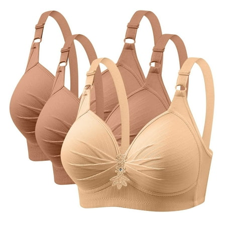 GERsome Women s Pack of 3 Push Up Bra Wireless Padded No Underwire Back Closure Bralettes Sports Bras Comfort Sleep Bra Full Coverage 3PC#2Khaki/Beige XXL