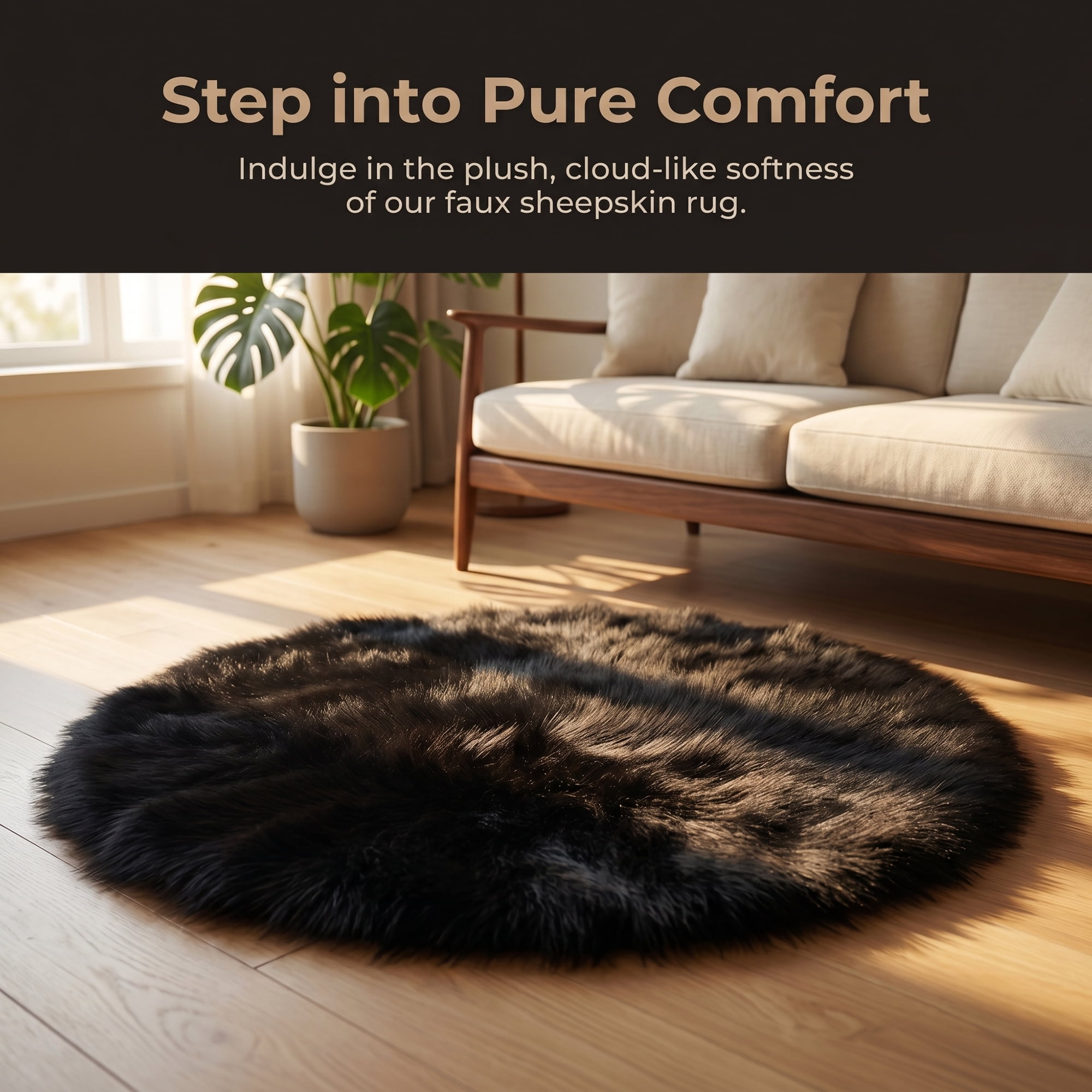 Unique Bargains Shaggy Round Area Rug Fluffy Non-Slip Fuzzy Carpet 28" x 28" Black