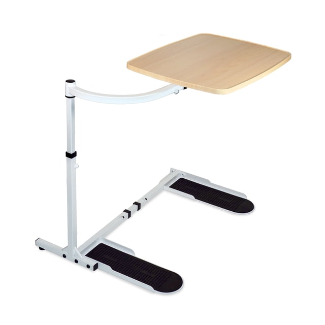 Stander Plateau Merveilleux, Table de Plateau TV Pivotante Réglable, Grand Support pour Portable, Bureau de Canapé, Table d'Appoint et Bureau de Jeu, Plateau pour Manger sur Canapés, Chaises et Fauteuils Inclinables, Base Blanche avec Plateau en Érable