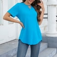 thumbnail image 4 of Yubnlvae Women's T-Shirt Tie-Front Loose Plus-Size Pocket Short Sleeve Top - Black/Hot Pink/Dark Blue/Sky Blue/Mint Green - S/M/L/XL/XXL (Sky Blue | M), 4 of 7