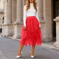 thumbnail image 2 of GEWSEY Tulle Skirts for Women, Puffy Skirt Asymmetrical Midi Length Ruffled Tutu Layered Mesh Fairy Skirt (Red, M), 2 of 7