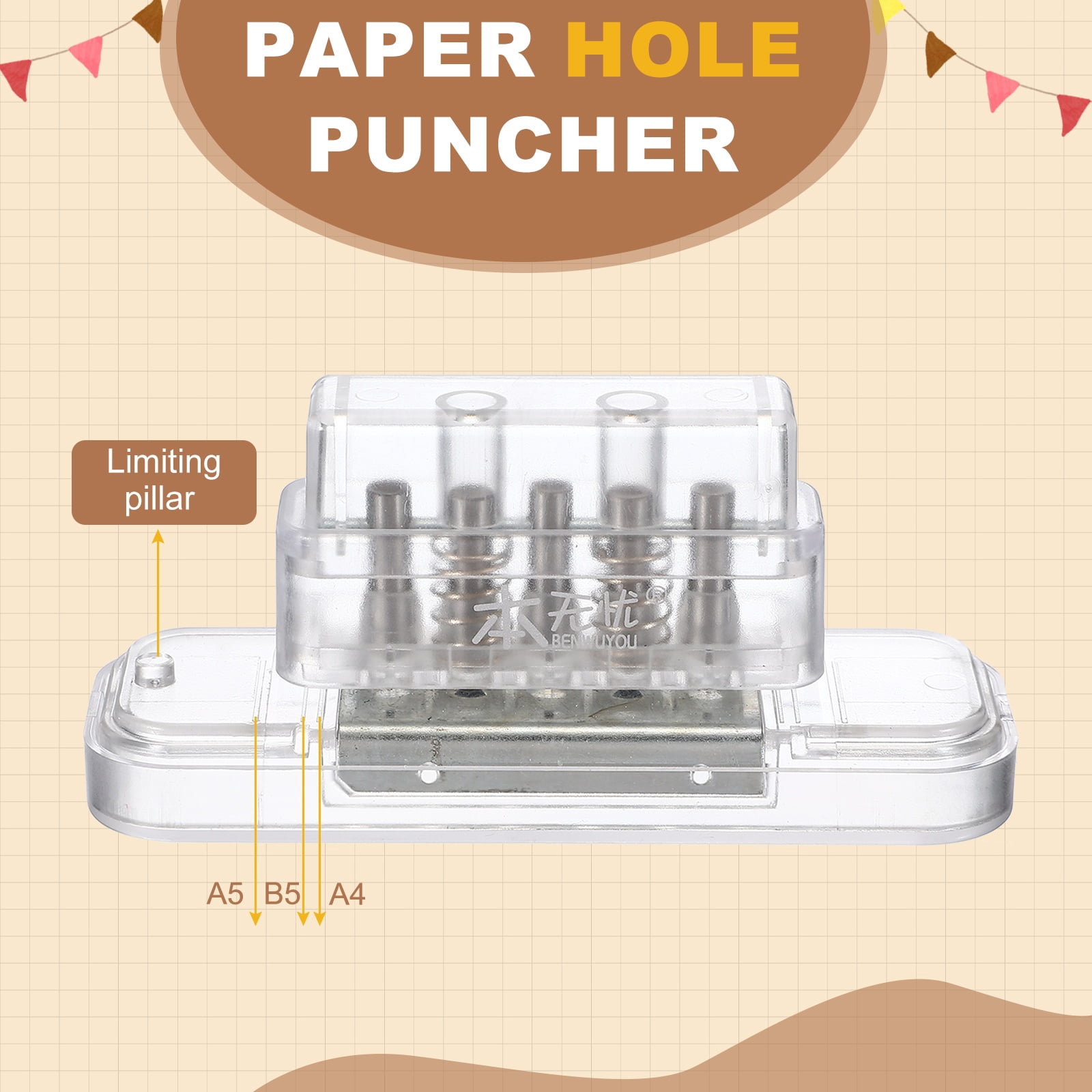 Uxcell 5 Hole Paper Punch, Hole Punch Binding Machine Spiral Coil Binder with 10Pcs 30 Ring Loose Leaf Binder Spines 5 Sheets Capacity for DIY Planner Scrapbook Office, Transparent White