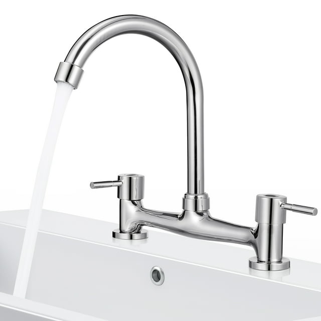 Miangastore Robinet de Cuisine à Double Trou avec Rotation à 360 Degrés Argent pour Usage Domestique Alliage de Cuivre ABS