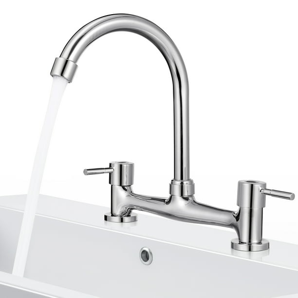 Grifo de cocina de montaje en pared, grifo para fregadero, grifo de cocina, lavadero, grifo de agua fría y caliente con doble manija para baño doméstico