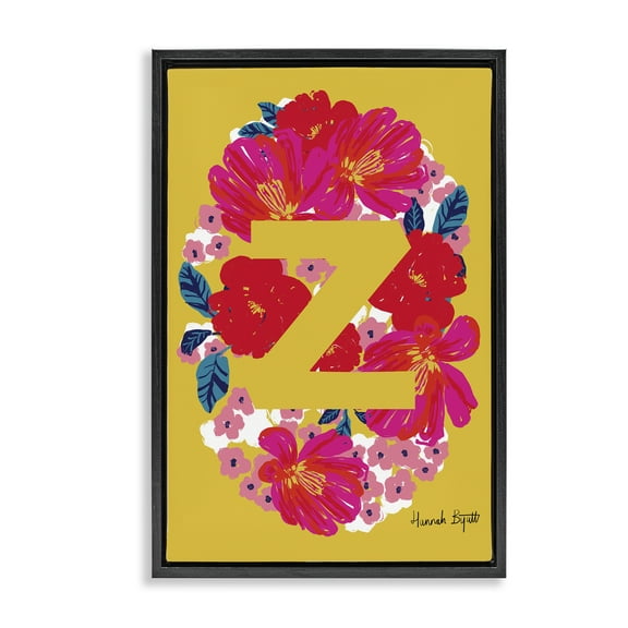 Stupell Industries Floral Bloom Letter Z Botanical & Floral Painting Black Floater Framed Art Print Wall Art, 17 x 25