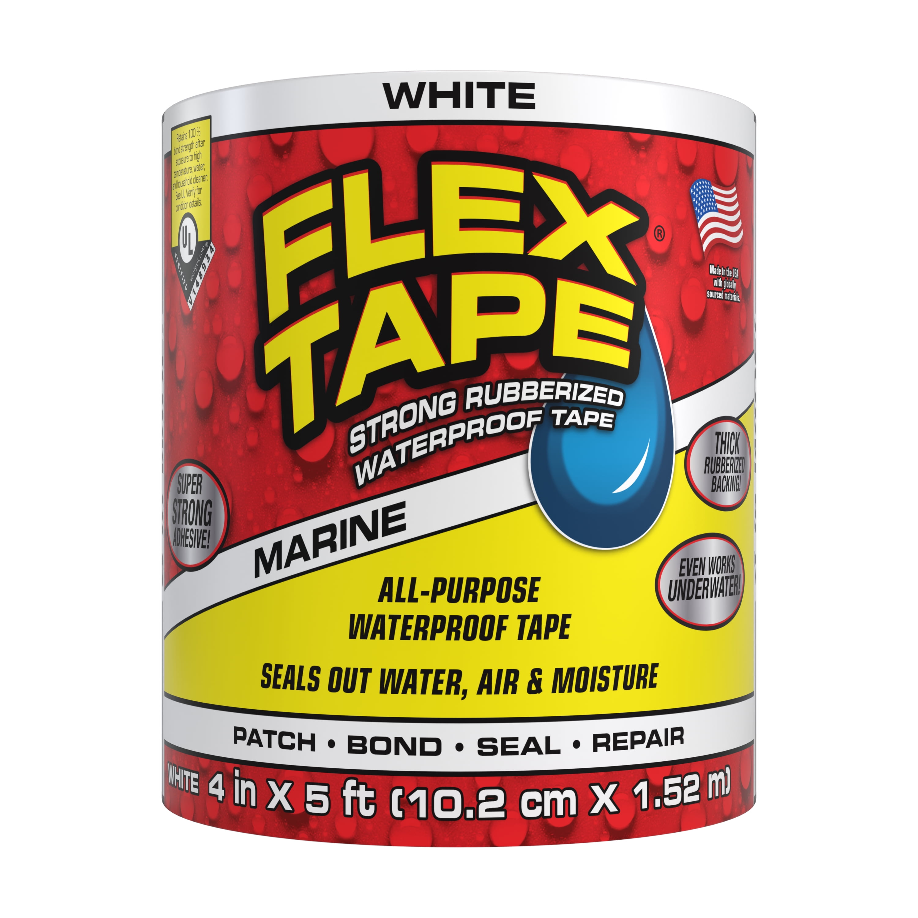 (2 pack) Flex Tape Strong Rubberized Waterproof Marine Tape, 4 in x 5 ft, White