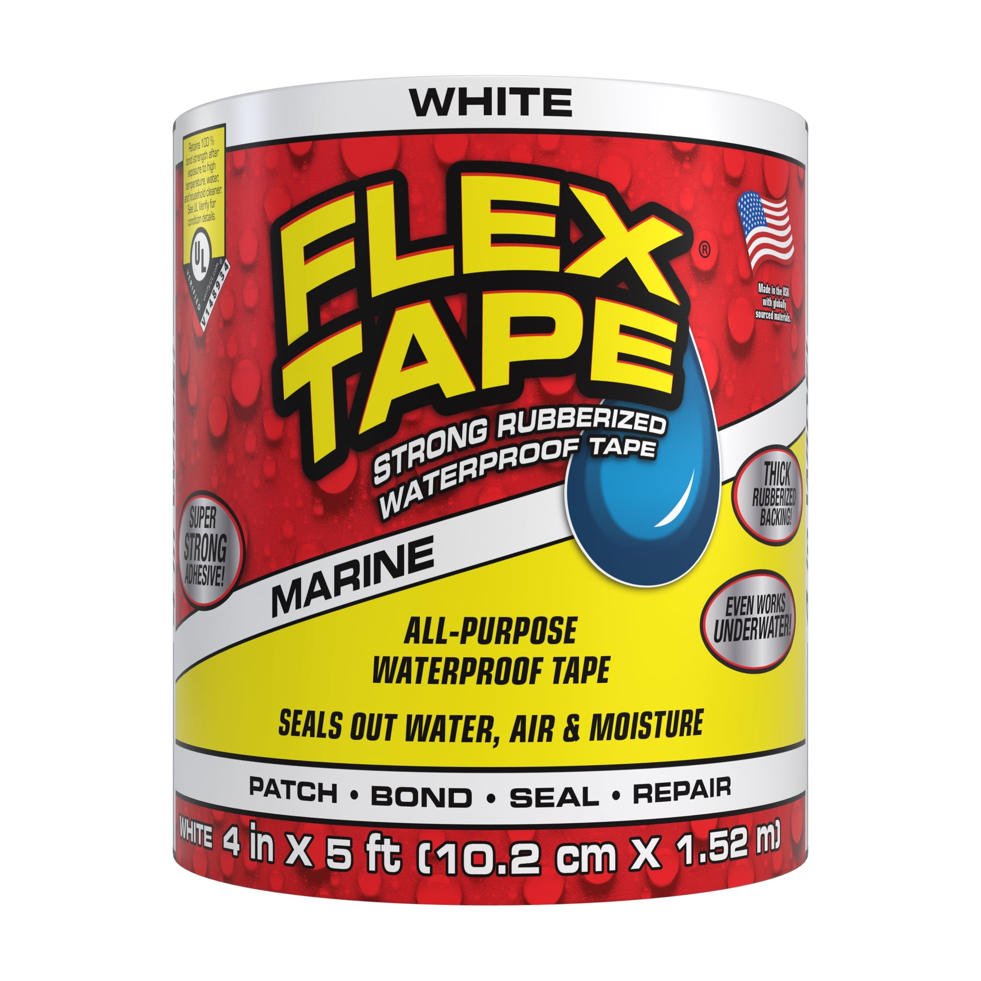 Flex Tape Strong Rubberized Waterproof Marine Tape, 4 in x 5 ft, White