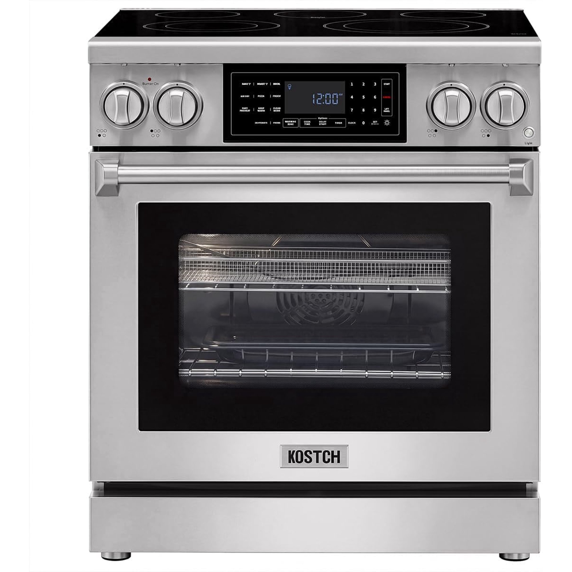 30" Professional Electric Range with Smart Tilt Touch Control Panel, 4.8 cu ft True Convection Oven, 5 Burner Cooktop, Air Fry, Self-Clean (Stainless Steel)