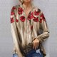 thumbnail image 2 of Mujeres Primavera Casual Impreso Turn-down Collar Manga larga Botones Pullover Blusa Camiseta Tops Fridja hkj5548, 2 of 5