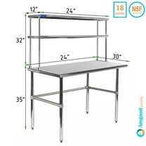 30" x 24" Open Base Stainless Steel Work Table With 12" Wide Double Tier Overshelf | Metal Kitchen Prep Table & Shelving Combo