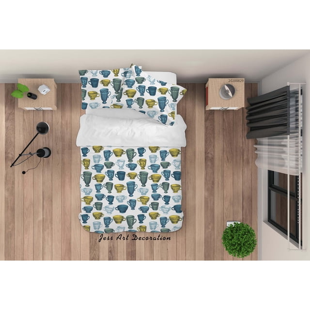 3D Abstract Hand Draw Cartoon Cup Pattern Quilt Cover Set Bedding Set Duvet