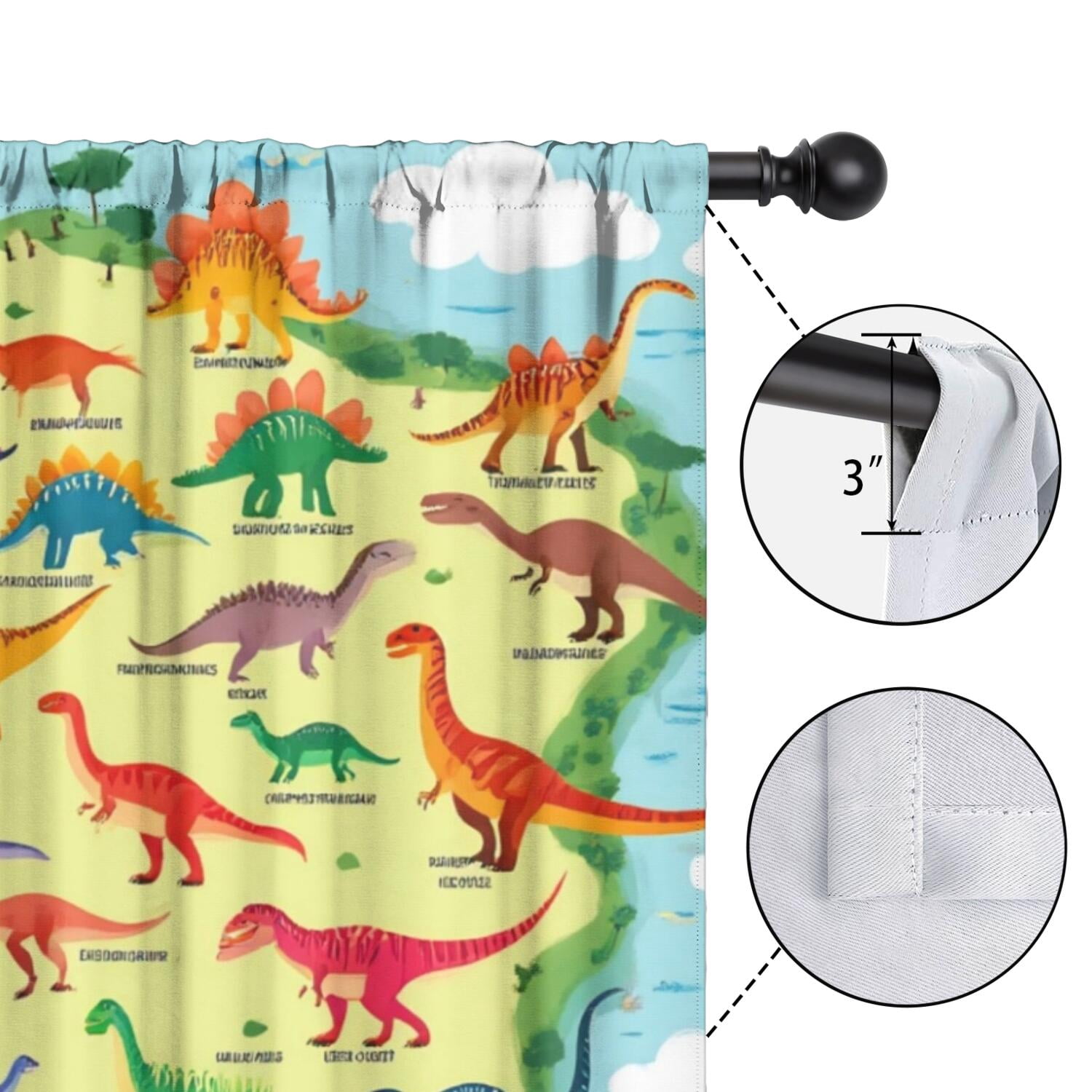 Blackout Kids Curtains,Cute Dinosaur Pattern Childrens Insulated Curtains Set Of 2,Bedroom Essentials,Toddler Room Decor 52x84in(132x213cm)