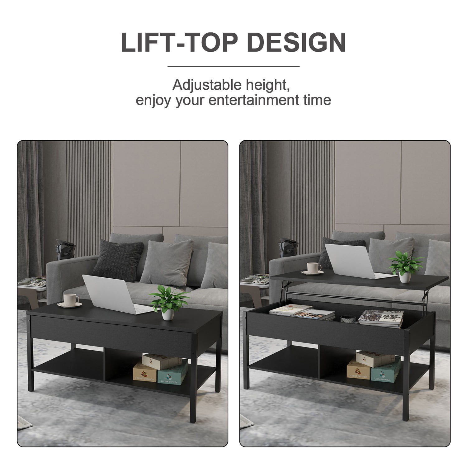 Kadyn Living Room Wood Lift Top Coffee Table, Pop Up Coffee Table with Hidden Compartment and Open Storage Shelf, Living Room Tables with Lift Top and Wooden Legs, Black Kadyn Living Room Wood Lift Top Coffee Table, Pop Up Coffee Table with Hidden Compartment and Open Storage Shelf, Living Room Tables with Lift Top and Wooden Legs, Black