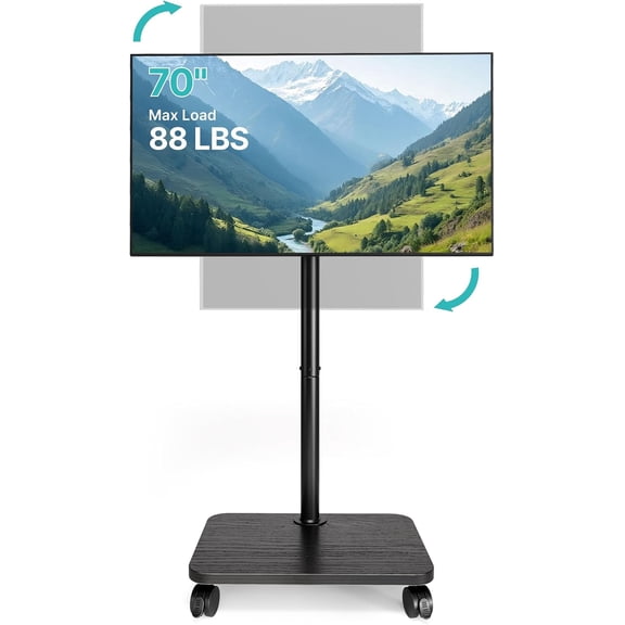 pegzone Rolling TV Stand for 32-70 Inch TVs with 90° Rotation and Height Adjustment, Black