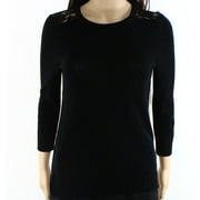 Ralph Lauren Women's Lace Trim Crewneck Pullover Sweater Blk Small