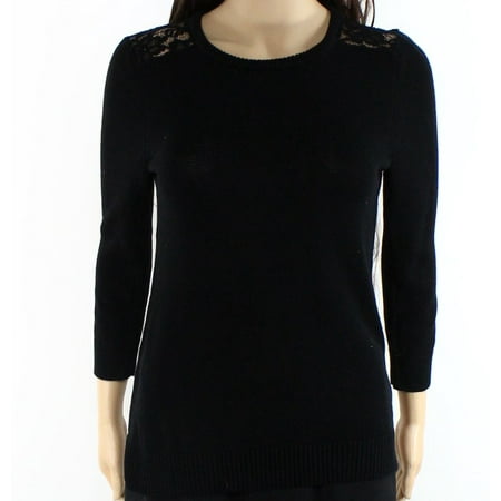 Ralph Lauren Women's Lace Trim Crewneck Pullover Sweater Blk Small