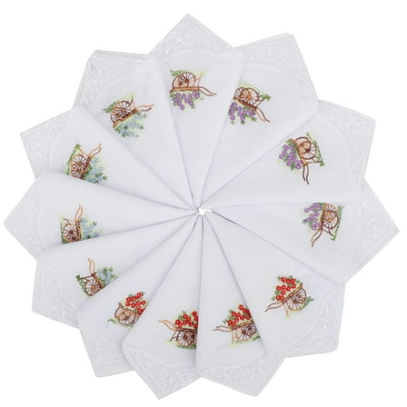 TSV 12pcs Handkerchiefs for Women, 11 x 11" Classic Floral Embroidered Pocket Square, Soft Cotton Ladies Hankies