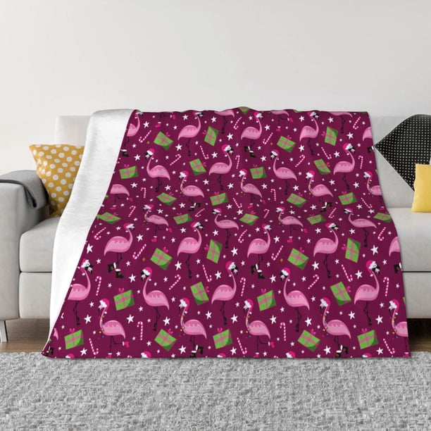 Fotbe Festive Flamingos Manta de Franela con Estampado, Manta Ultrasuave para Cama, Sofá, Auto, Hipoalergénica y Antibolitas-80"x60"