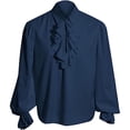 thumbnail image 1 of GigrtiJin Woman's Medieval Renaissance Steampunk Shirt Ruffle Long Sleeve Collar Solid Color Steampunk Pullover Tops, 1 of 6