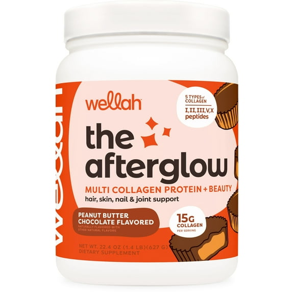 Wellah The Afterglow Multi Collagen Protein   Beauty (Peanut Butter Chocolate Flavored) 30 Servings