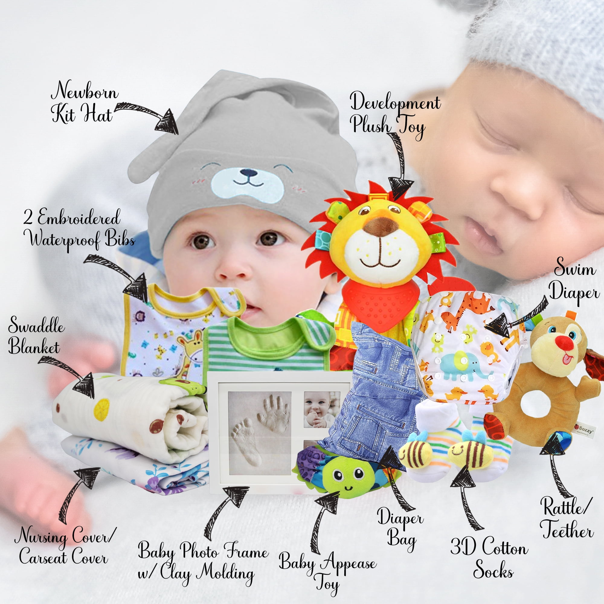 Gifts Are Blue Unisex Baby Bundle Gift Set with Essentials, Toys & Accessories for 1st Year, 12 Items