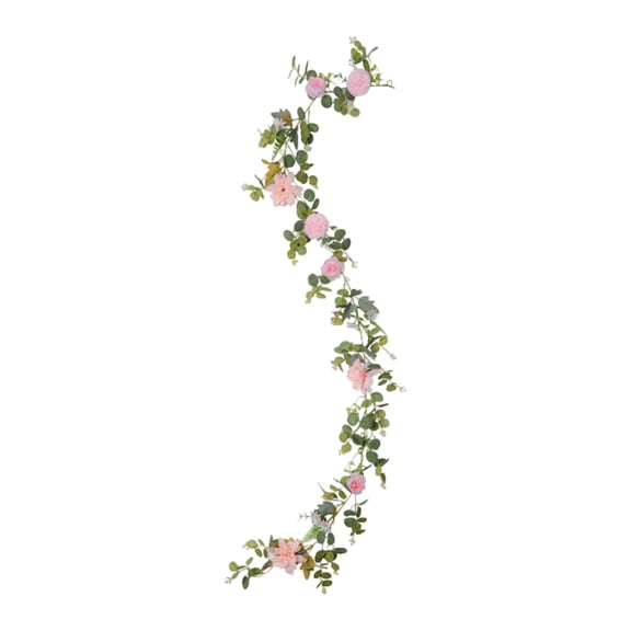 6 Ft Artificial Spring Flowers Garland, Pink Eucalyptus Garland with Fake Flowers Vine, Faux Floral Greenery Garland Artificial Plants, for Home Mantle Outdoor Party Wedding Table Decor