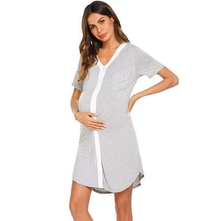 

Women s Nursing Nightgown Short Sleeve Maternity Sleep Nightshirt Button down Pajama Dress Pregnancy Breastfeeding Nightdress