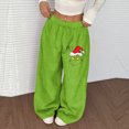 thumbnail image 2 of Women's Casual Christmas Print Elastic Waist Loose Fit With Plush Wide Leg Pants, 2 of 2